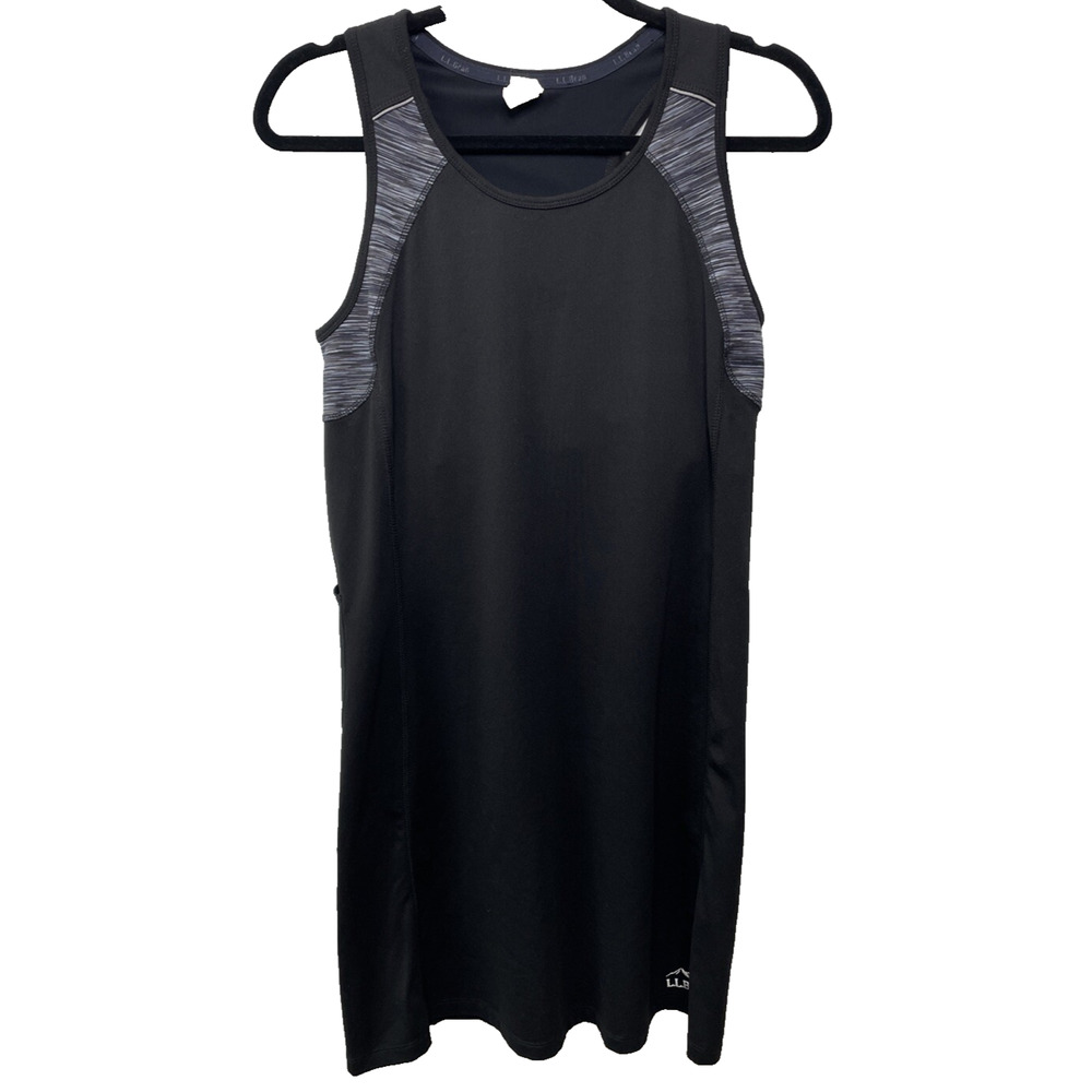 LL Bean Black Sleeveless Racerback Built In Bra Athletic Dress M Pickleball Golf